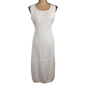 Lungo L'Arno Made in Italy Linen Midi Dress Tan Tie Back Lagenlook Size Small